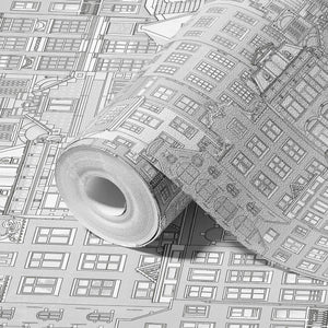 Luxury Gray Cityscape Embossed 3D Embossed Wallpaper, Traditional Non-Woven Wall Covering, 41.7"W x 398"H, Washable Removable