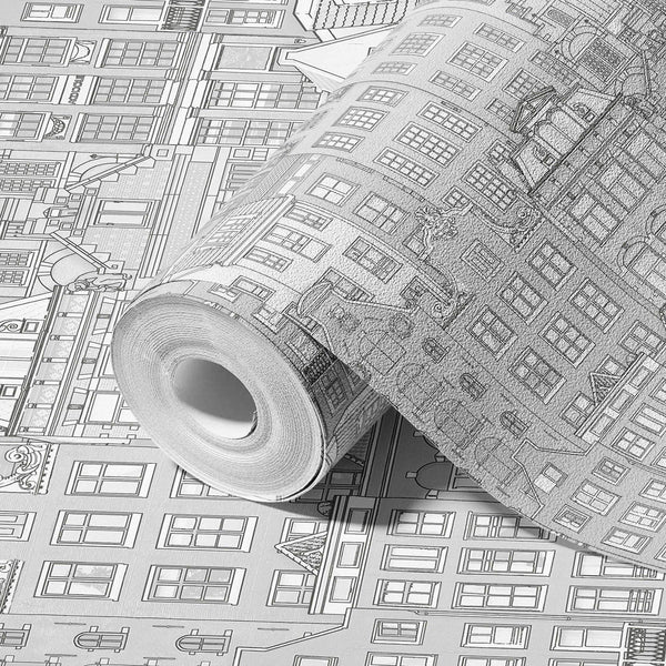 Luxury Gray Cityscape Embossed 3D Embossed Wallpaper, Traditional Non-Woven Wall Covering, 41.7"W x 398"H, Washable Removable