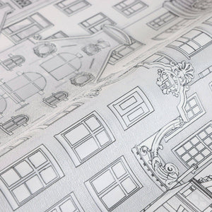 Luxury Gray Cityscape Embossed 3D Embossed Wallpaper, Traditional Non-Woven Wall Covering, 41.7"W x 398"H, Washable Removable