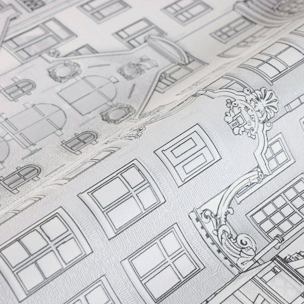 Luxury Gray Cityscape Embossed 3D Embossed Wallpaper, Traditional Non-Woven Wall Covering, 41.7"W x 398"H, Washable Removable