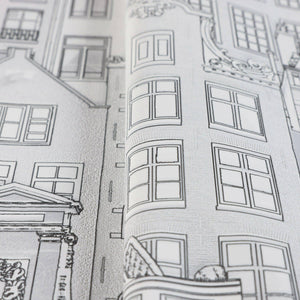 Luxury Gray Cityscape Embossed 3D Embossed Wallpaper, Traditional Non-Woven Wall Covering, 41.7"W x 398"H, Washable Removable