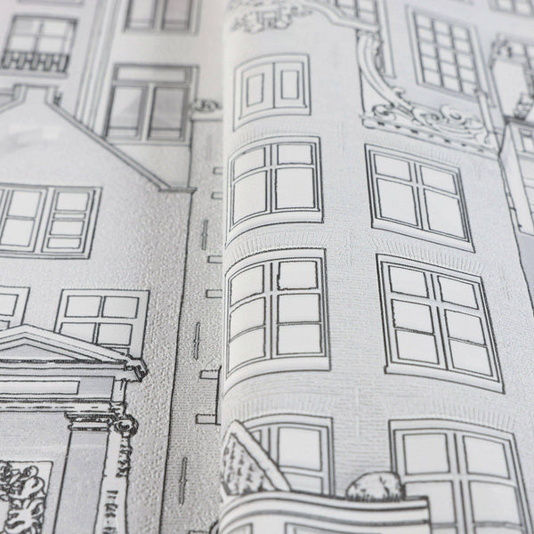Luxury Gray Cityscape Embossed 3D Embossed Wallpaper, Traditional Non-Woven Wall Covering, 41.7"W x 398"H, Washable Removable