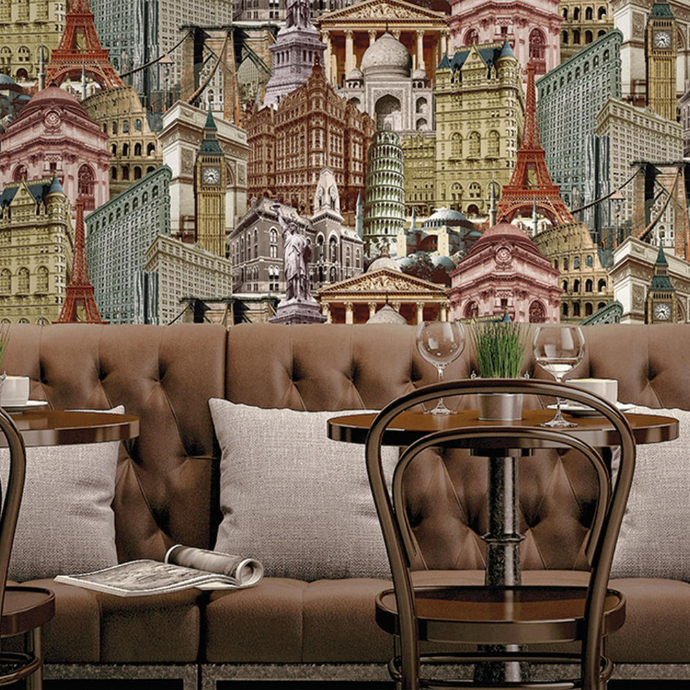 Luxury Red Cityscape Textured Wallpaper, Traditional Non-Woven Wall Covering, 41.7"W x 398"H, Washable Removable for Living R