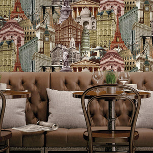 Luxury Red Cityscape Textured Wallpaper, Traditional Non-Woven Wall Covering, 41.7"W x 398"H, Washable Removable for Living R