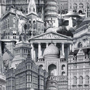 Luxury Black Cityscape Textured Wallpaper, Traditional Non-Woven Wall Covering, 41.7"W x 398"H, Washable Removable for Living