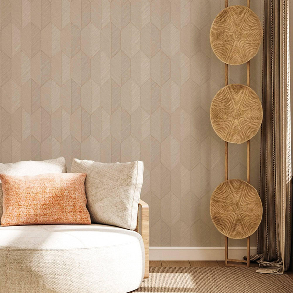 Luxury Beige Chevron Geometric 3D Embossed Wallpaper, Contemporary Non-Woven Wall Covering, 41.7"W x 614"H, Washable Removabl