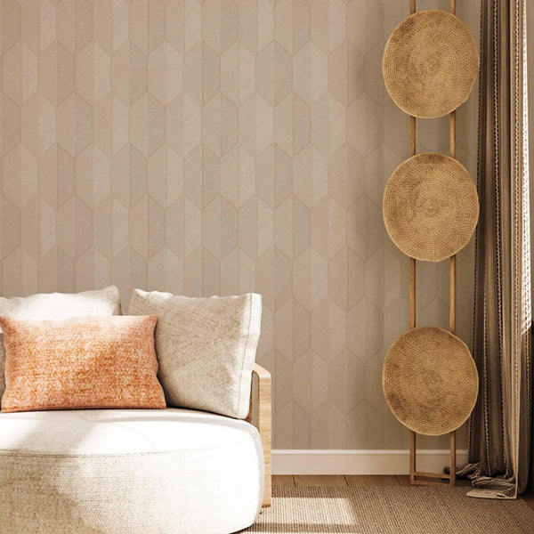 Luxury Beige Chevron Geometric 3D Embossed Wallpaper, Contemporary Non-Woven Wall Covering, 41.7"W x 614"H, Washable Removabl
