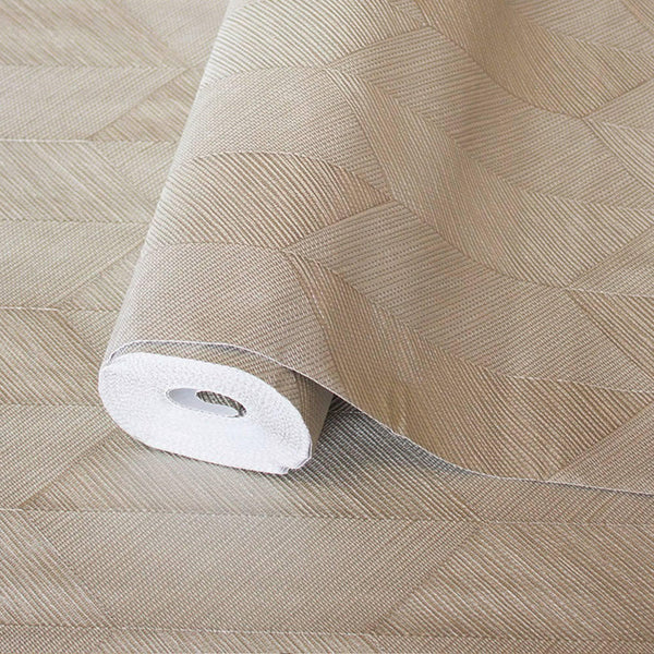 Luxury Beige Chevron Geometric 3D Embossed Wallpaper, Contemporary Non-Woven Wall Covering, 41.7"W x 614"H, Washable Removabl