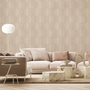 Luxury Beige Chevron Geometric 3D Embossed Wallpaper, Contemporary Non-Woven Wall Covering, 41.7"W x 614"H, Washable Removabl
