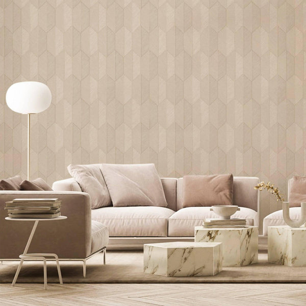 Luxury Beige Chevron Geometric 3D Embossed Wallpaper, Contemporary Non-Woven Wall Covering, 41.7"W x 614"H, Washable Removabl