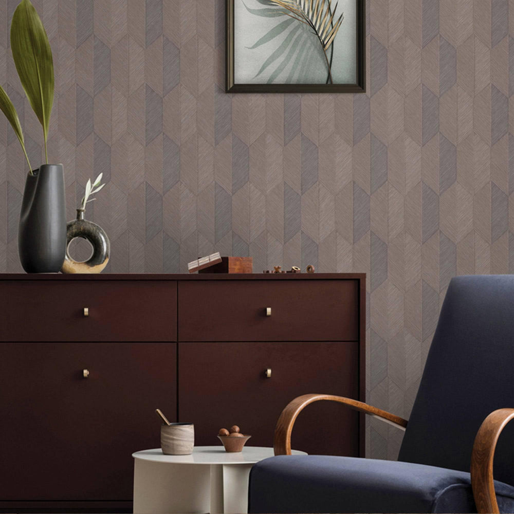 Luxury Brown Chevron Geometric 3D Embossed Wallpaper, Traditional Non-Woven Wall Covering, 41.7"W x 614"H, Washable Removable
