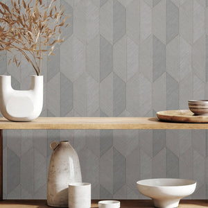Luxury Beige Chevron Geometric 3D Embossed Wallpaper, Contemporary Non-Woven Wall Covering, 41.7"W x 614"H, Washable Removabl