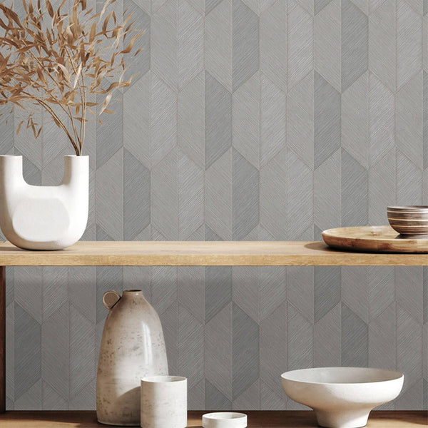 Luxury Beige Chevron Geometric 3D Embossed Wallpaper, Contemporary Non-Woven Wall Covering, 41.7"W x 614"H, Washable Removabl
