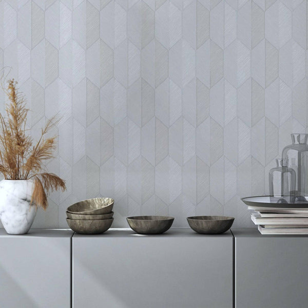 Luxury Gray Chevron Geometric 3D Embossed Wallpaper, Contemporary Non-Woven Wall Covering, 41.7"W x 614"H, Washable Removable