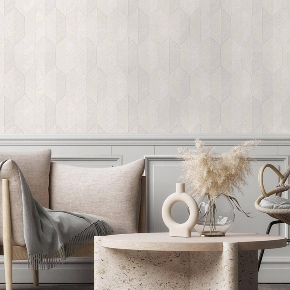 Luxury Cream Chevron Geometric 3D Embossed Wallpaper, Boho Non-Woven Wall Covering, 41.7"W x 614"H, Washable Removable for Li