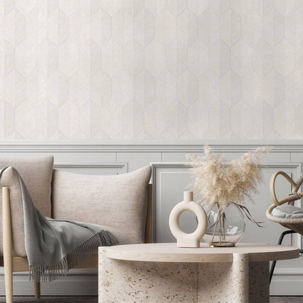 Luxury Cream Chevron Geometric 3D Embossed Wallpaper, Boho Non-Woven Wall Covering, 41.7"W x 614"H, Washable Removable for Li