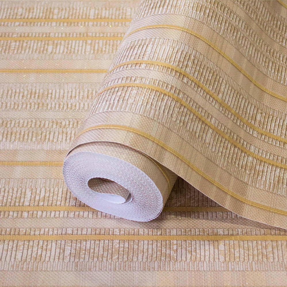 Luxury Beige Striped Stripe Wallpaper, Traditional Non-Woven Wall Covering, 41.7"W x 398"H, Washable Removable for Living Roo