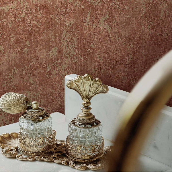 Luxury Copper Abstract Distressed 3D Embossed Wallpaper, Country Non-Woven Wall Covering, 41.7"W x 398"H, Washable Removable 