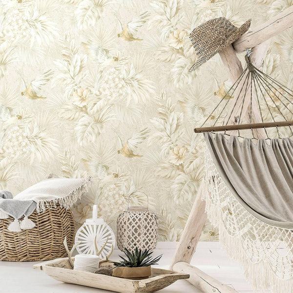 Luxury Cream Bird Birds 3D Embossed Wallpaper, Lodge Non-Woven Wall Covering, 41.7"W x 614"H, Washable Removable for Living R