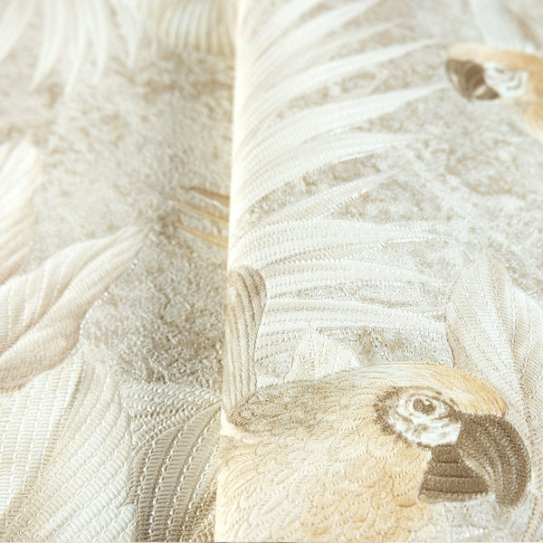 Luxury Cream Bird Birds 3D Embossed Wallpaper, Lodge Non-Woven Wall Covering, 41.7"W x 614"H, Washable Removable for Living R