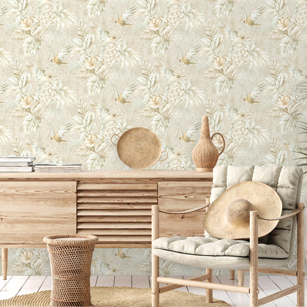 Luxury Cream Bird Birds 3D Embossed Wallpaper, Lodge Non-Woven Wall Covering, 41.7"W x 614"H, Washable Removable for Living R