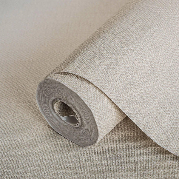 Luxury Cream Chevron Fabric Textured Wallpaper, Country Non-Woven Wall Covering, 41.7"W x 614"H, Washable Removable for Livin