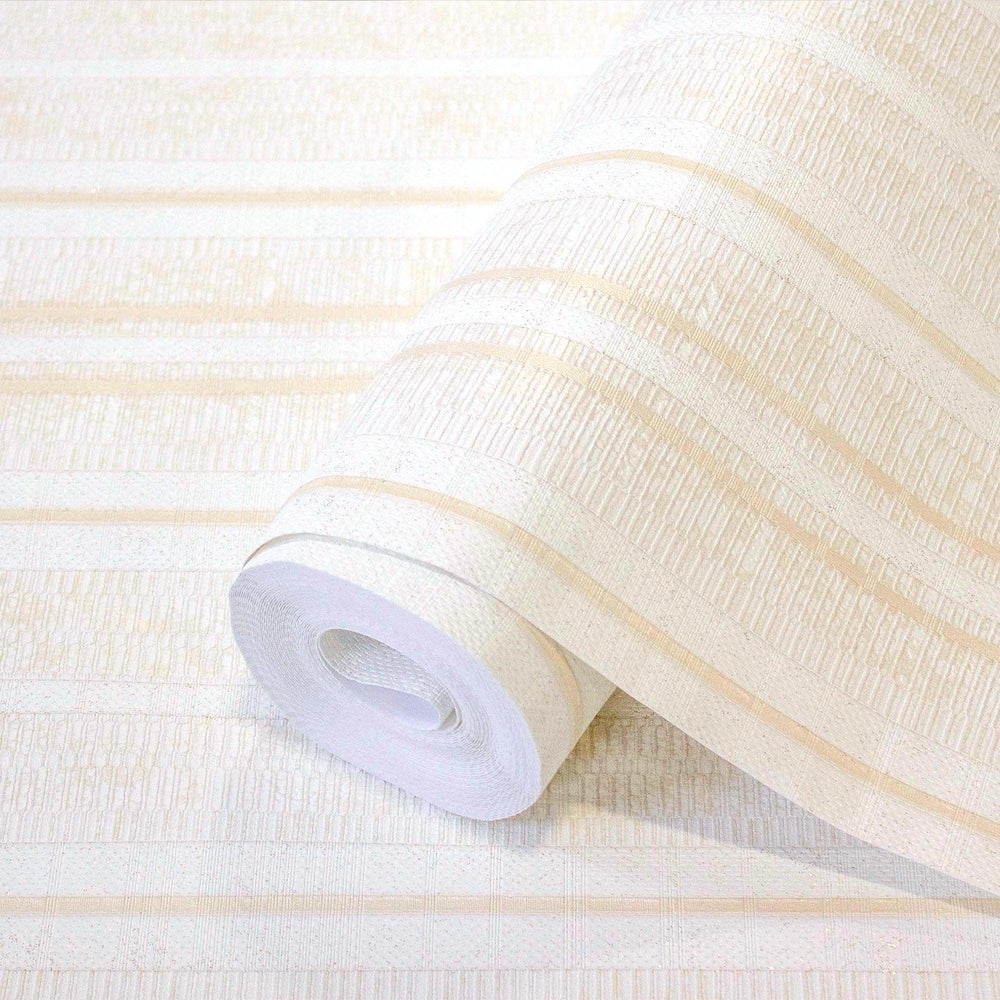 Luxury Cream Striped Stripe Wallpaper, Premium Non-Woven Wall Covering, 41.7"W x 398"H, Washable Removable for Living Room Be