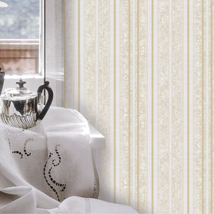 Luxury Cream Striped Stripe Wallpaper, Premium Non-Woven Wall Covering, 41.7"W x 398"H, Washable Removable for Living Room Be