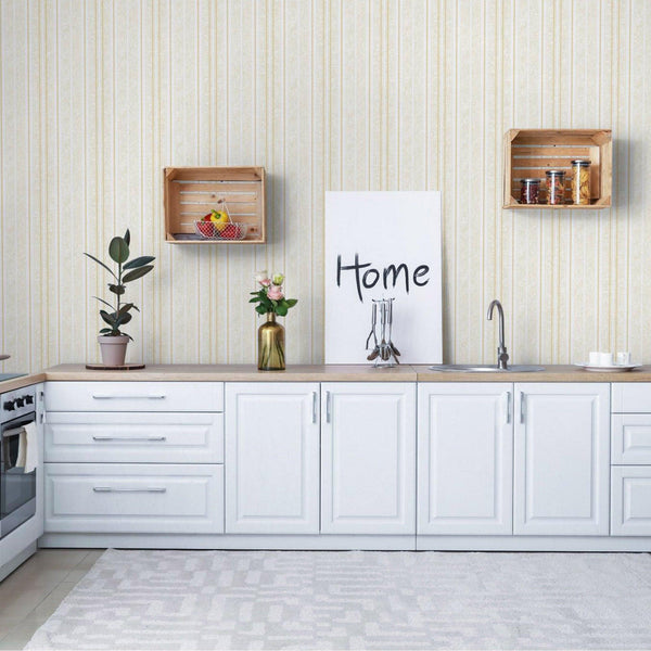 Luxury Cream Striped Stripe Wallpaper, Premium Non-Woven Wall Covering, 41.7"W x 398"H, Washable Removable for Living Room Be