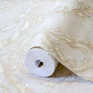 Luxury Cream Damask Embossed 3D Embossed Wallpaper, Boho Non-Woven Wall Covering, 41.7"W x 398"H, Washable Removable for Livi