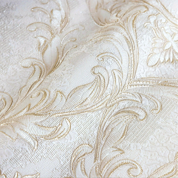 Luxury Cream Damask Embossed 3D Embossed Wallpaper, Boho Non-Woven Wall Covering, 41.7"W x 398"H, Washable Removable for Livi