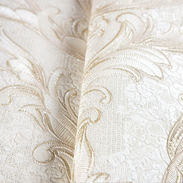 Luxury Cream Damask Embossed 3D Embossed Wallpaper, Boho Non-Woven Wall Covering, 41.7"W x 398"H, Washable Removable for Livi