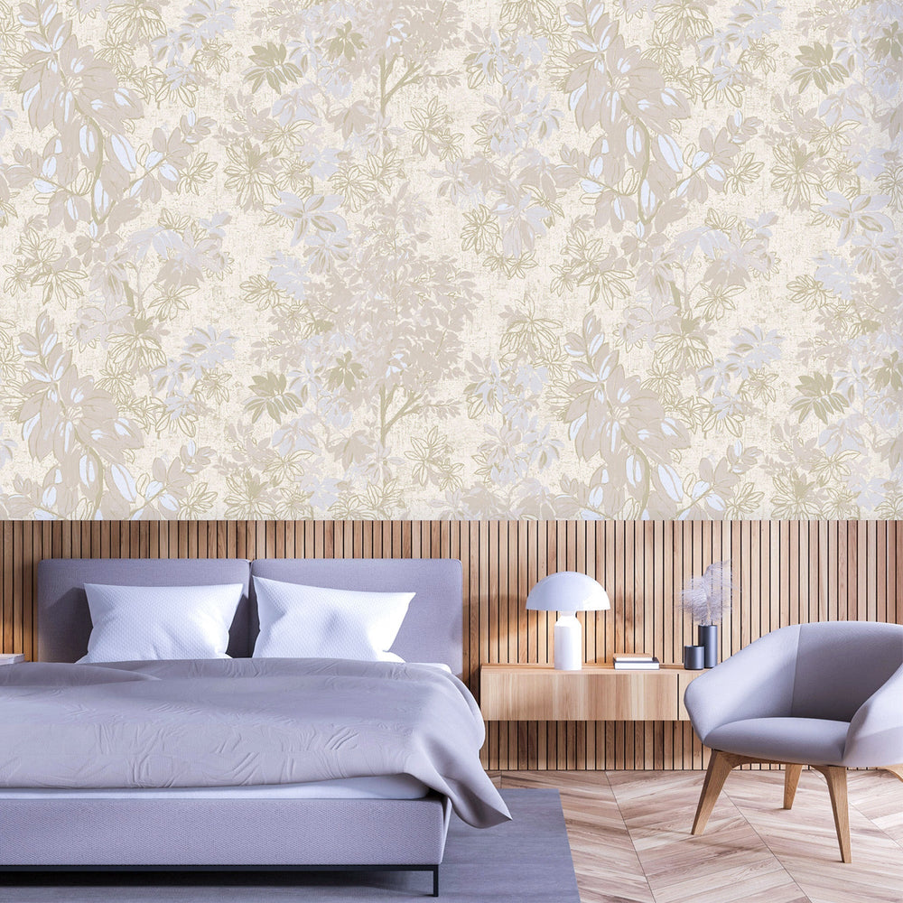 Luxury Beige Floral Leaves 3D Embossed Wallpaper, Country Non-Woven Wall Covering, 41.7"W x 614"H, Washable Removable for Liv