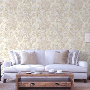 Luxury Beige Floral Leaves 3D Embossed Wallpaper, Country Non-Woven Wall Covering, 41.7"W x 614"H, Washable Removable for Liv
