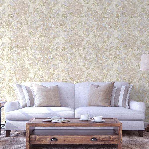 Luxury Beige Floral Leaves 3D Embossed Wallpaper, Country Non-Woven Wall Covering, 41.7"W x 614"H, Washable Removable for Liv