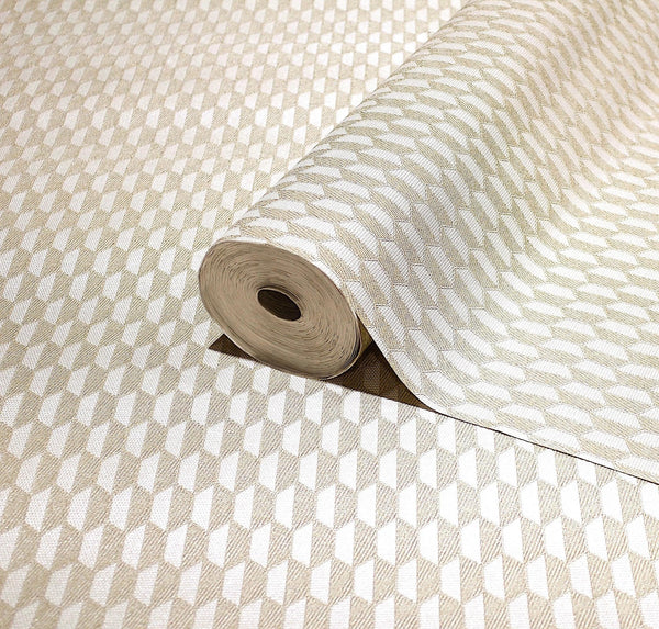 Luxury Cream Geometric Textured Wallpaper, Scandinavian Non-Woven Wall Covering, 41.7"W x 614"H, Washable Removable for Livin