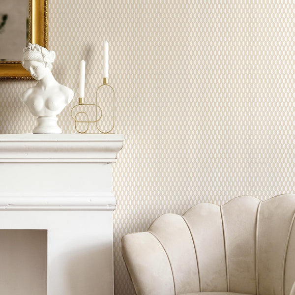 Luxury Cream Geometric Textured Wallpaper, Scandinavian Non-Woven Wall Covering, 41.7"W x 614"H, Washable Removable for Livin