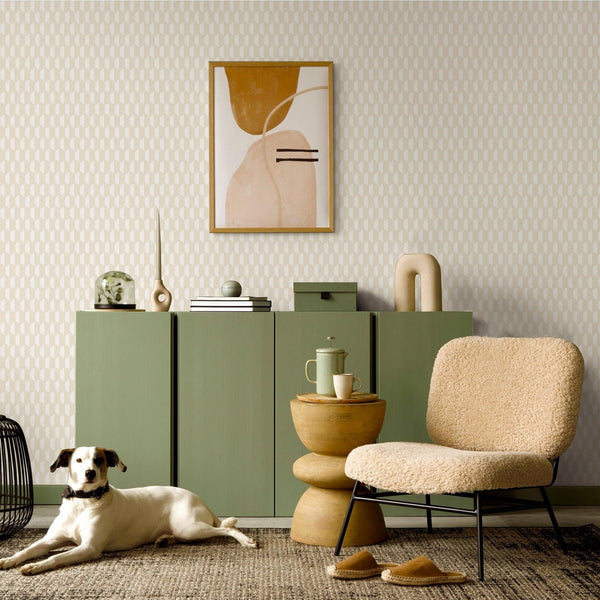 Luxury Cream Geometric Textured Wallpaper, Scandinavian Non-Woven Wall Covering, 41.7"W x 614"H, Washable Removable for Livin