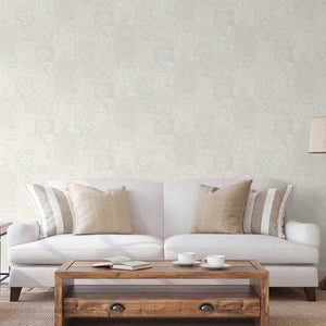 Luxury Cream Damask Textured 3D Embossed Wallpaper, Country Non-Woven Wall Covering, 41.7"W x 614"H, Washable Removable for L