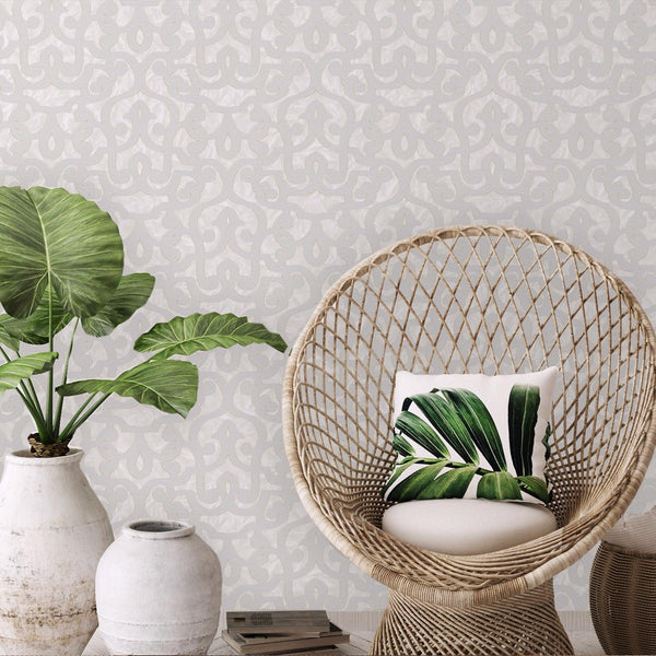 Luxury Cream Trellis Damask Wallpaper, Premium Non-Woven Wall Covering, 41.7"W x 398"H, Washable Removable for Living Room Be