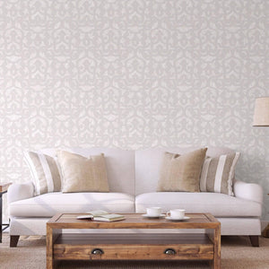 Luxury Cream Trellis Damask Wallpaper, Premium Non-Woven Wall Covering, 41.7"W x 398"H, Washable Removable for Living Room Be