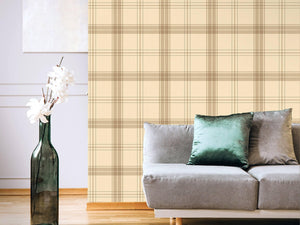 Luxury Cream Plaid Textured Wallpaper, Modern Non-Woven Wall Covering, 41.7"W x 614"H, Washable Removable for Living Room Bed