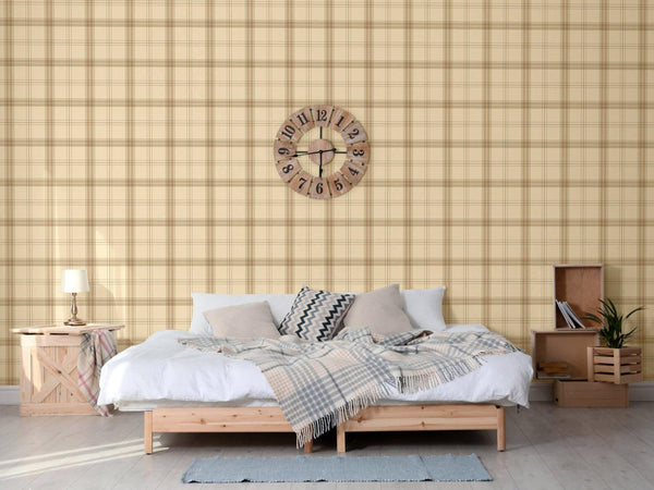Luxury Cream Plaid Textured Wallpaper, Modern Non-Woven Wall Covering, 41.7"W x 614"H, Washable Removable for Living Room Bed