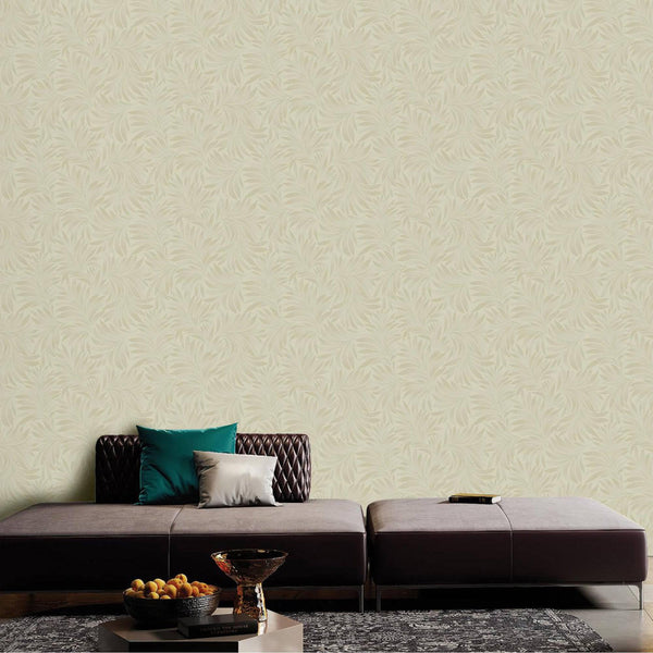 Luxury Cream Leaves Embossed 3D Embossed Wallpaper, Premium Non-Woven Wall Covering, 41.7"W x 398"H, Washable Removable for L