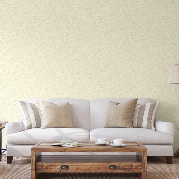 Luxury Cream Leaves Embossed 3D Embossed Wallpaper, Premium Non-Woven Wall Covering, 41.7"W x 398"H, Washable Removable for L