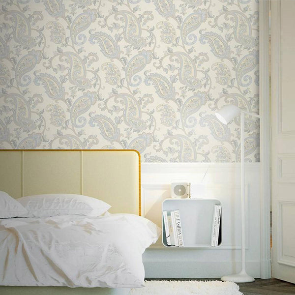 Luxury Cream Paisley Textured Wallpaper, Boho Non-Woven Wall Covering, 41.7"W x 614"H, Washable Removable for Living Room Bed