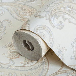 Luxury Cream Paisley Textured Wallpaper, Boho Non-Woven Wall Covering, 41.7"W x 614"H, Washable Removable for Living Room Bed