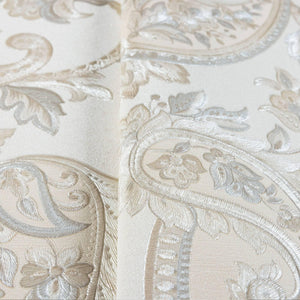 Luxury Cream Paisley Textured Wallpaper, Boho Non-Woven Wall Covering, 41.7"W x 614"H, Washable Removable for Living Room Bed