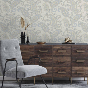 Luxury Cream Paisley Textured Wallpaper, Boho Non-Woven Wall Covering, 41.7"W x 614"H, Washable Removable for Living Room Bed