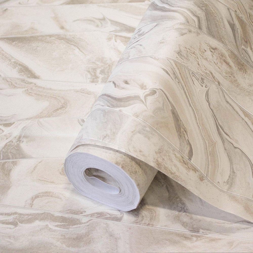 Luxury Cream Marble Striped Wallpaper, Modern Non-Woven Wall Covering, 41.7"W x 398"H, Washable Removable for Living Room Bed